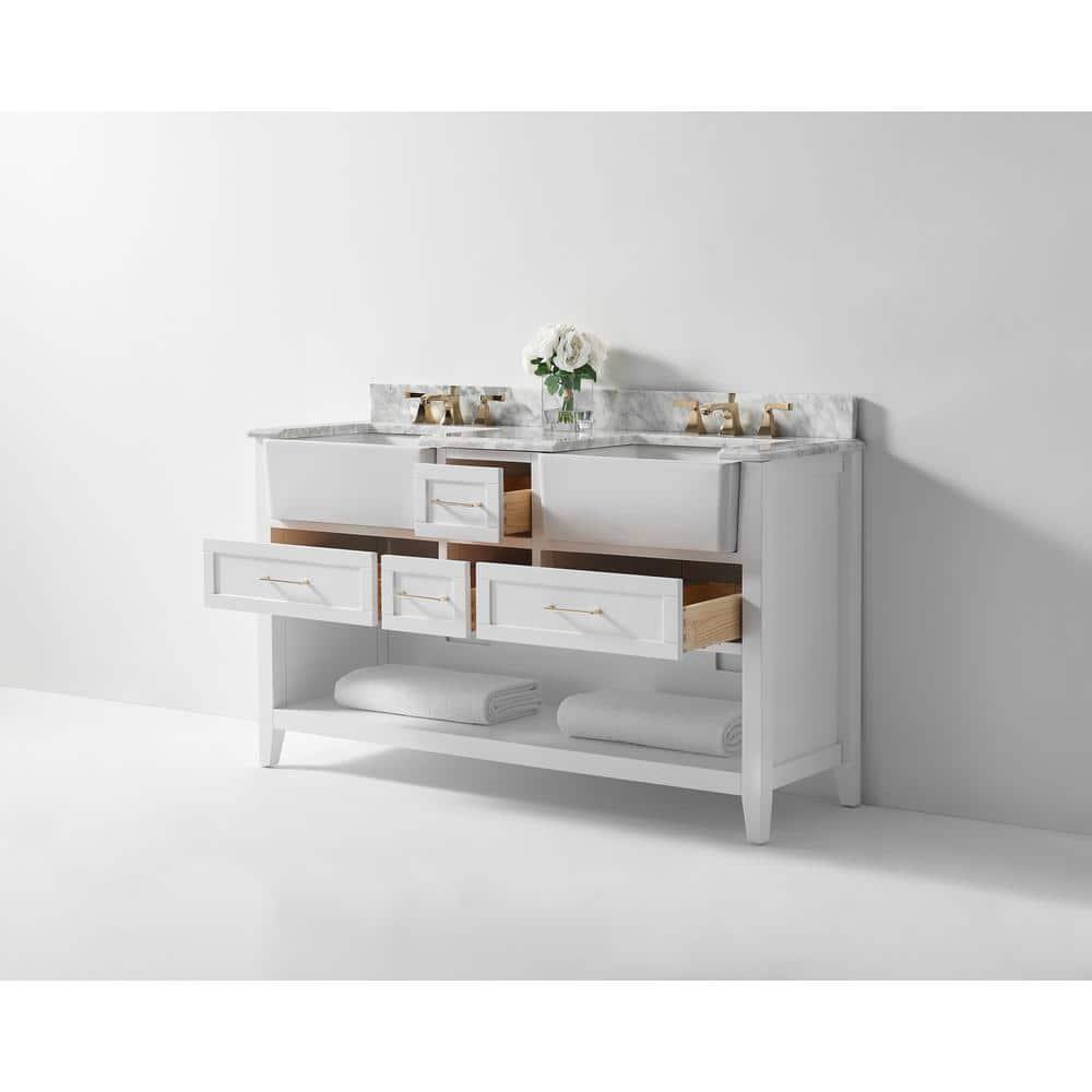 Ancerre Designs Hayley 60" Farmhouse Wood Bathroom Vanity Set in White