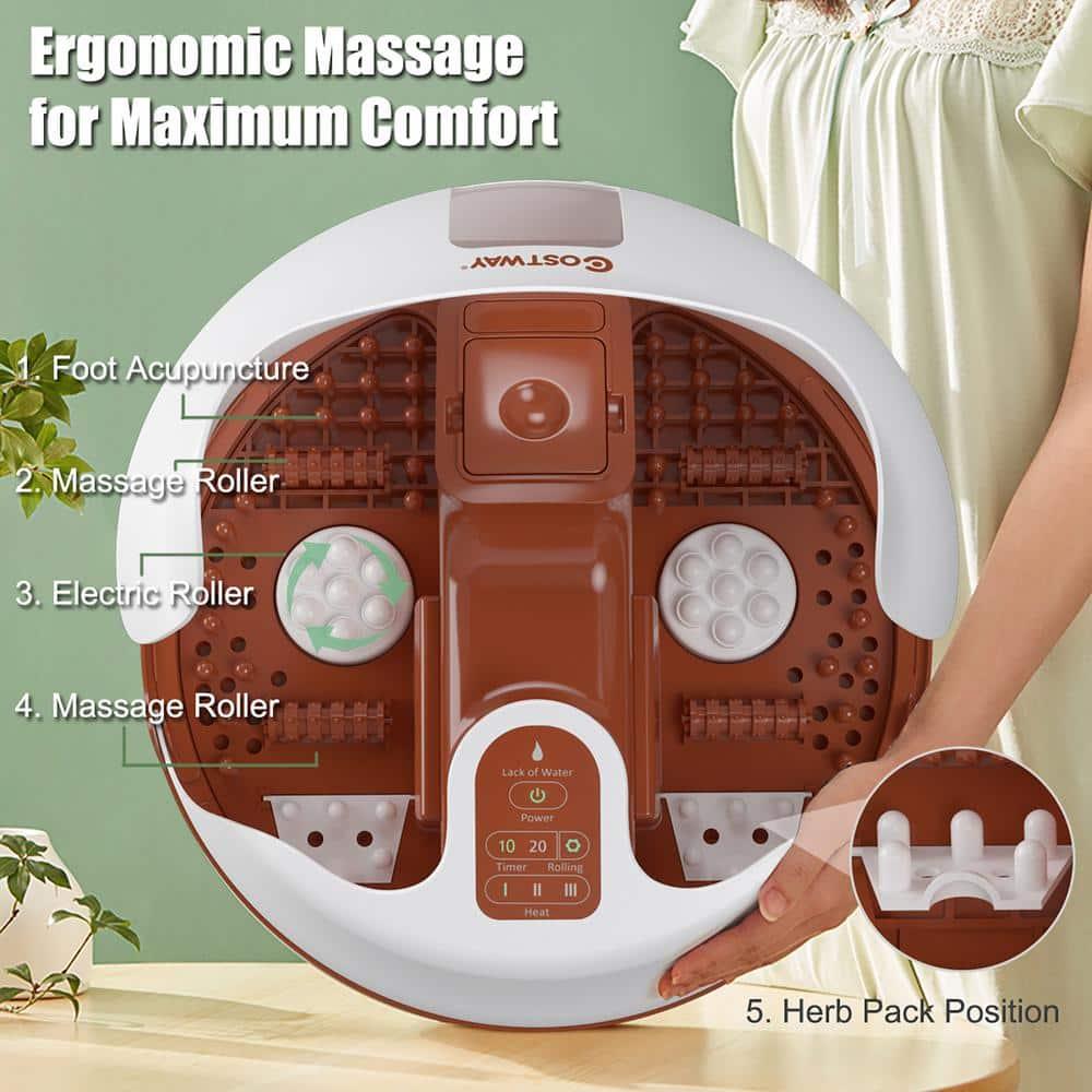 Costway Steam Foot Spa Bath Massager Foot Sauna Care w/ Heating Timer Electric Rollers Brown