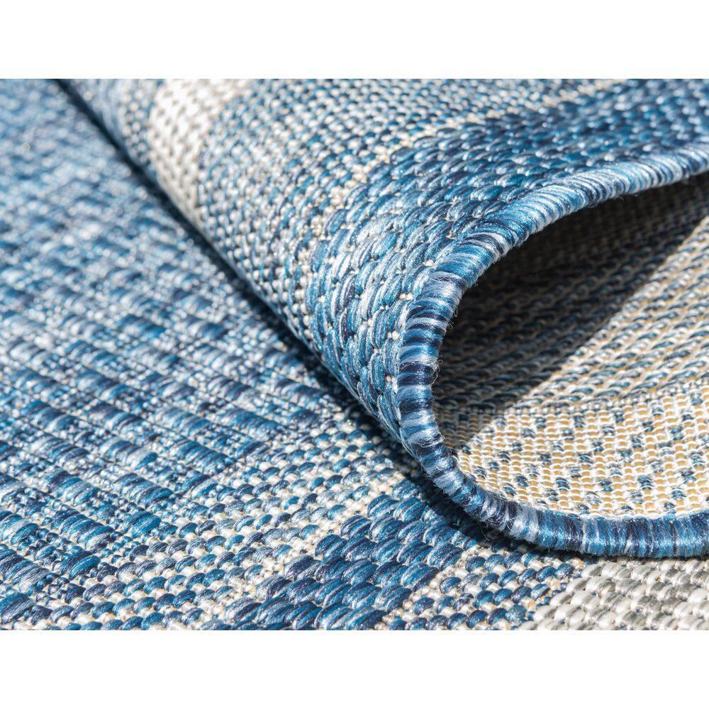 Unique Loom 6' 1 x 9' 0 Rectangle Indoor/Outdoor Border Blue Area Rug