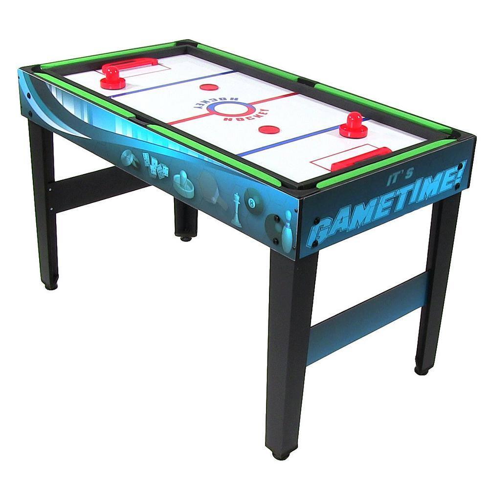 Sunnydaze Multi-Game Table with Billiards, Hockey, Foosball, Ping Pong, Shuffleboard, Chess, Cards, Checkers, Bowling, and Backgammon - Game Time Blue