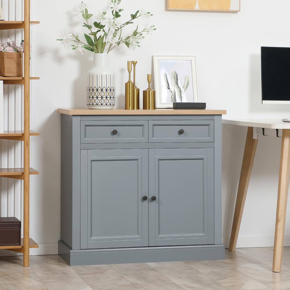 HOMCOM Sideboard Buffet Cabinet with Storage Drawers, 2 Door Kitchen Storage Cabinet with Adjustable Shelves, Coffee Bar for Living Room, Dark Gray