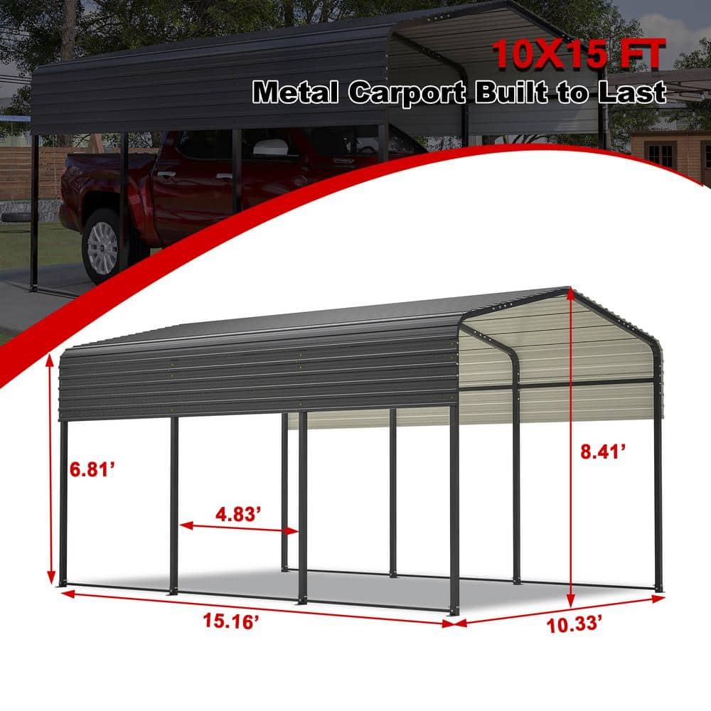 HomeViewto Outdoor Carport, 10 X 15 FT Carport, Heavy Duty Carport Canopy With Galvanized Steel Roof And Frame, Metal Carport Large Garage For Driveway Car, Truck