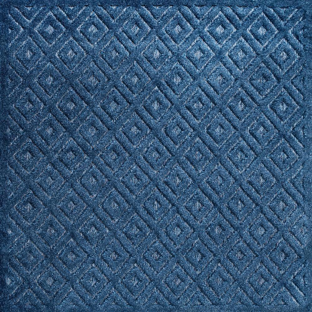 5' x 5' Portmany Neutral Diamond Trellis Indoor/Outdoor Area Rug, Navy - JONATHAN Y