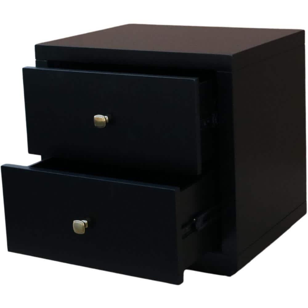 Camden Isle Trent Platform Bedroom Set | Paneled Headboard and Footboard | Queen, Black + 2 Nightstands