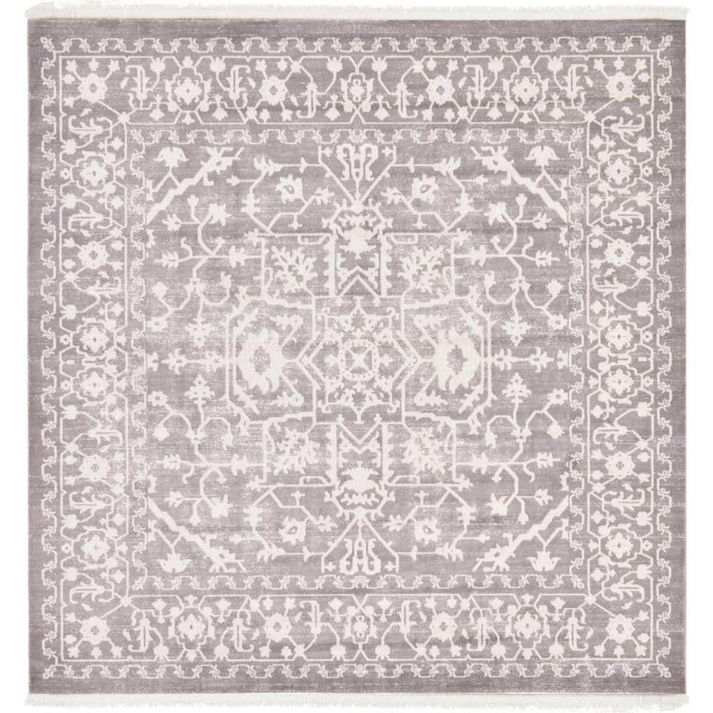 Unique Loom New Classical Collection Area Rug - Olympia (8'  Square Light Gray/Ivory)