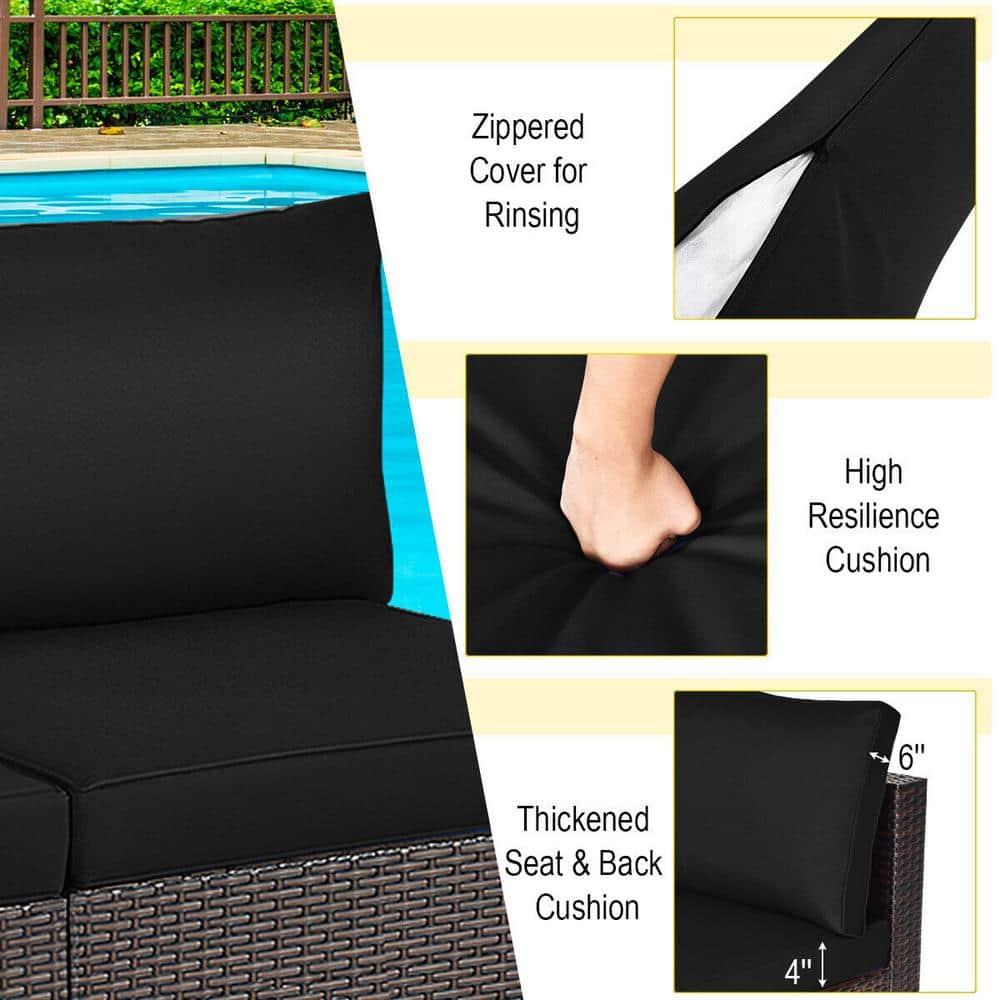 Costway 2PCS Patio Rattan Armless Sofa Sectional Furniture Conversation W/Black Cushion