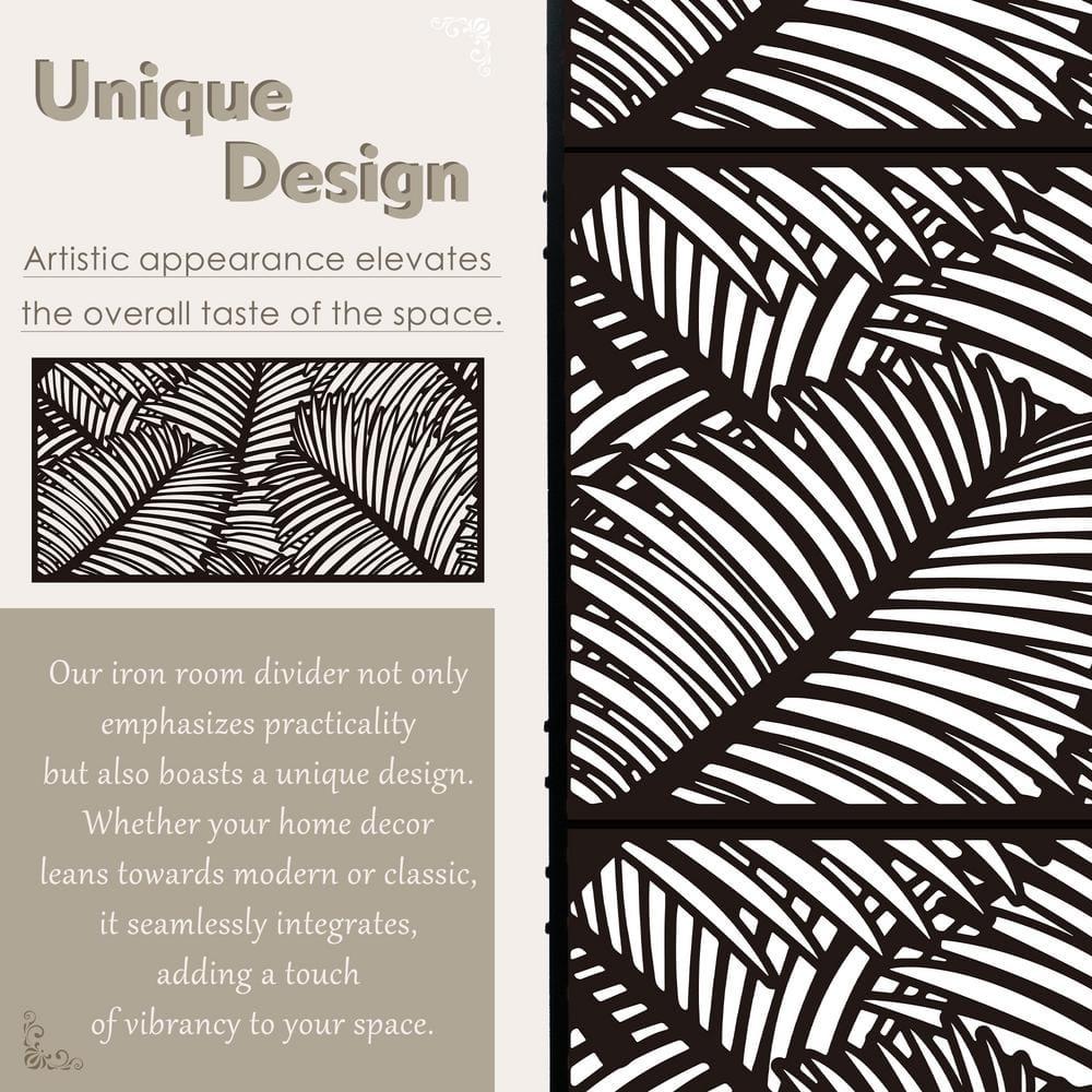 Kozyard Kozyard Metal Privacy Screen Decorative Outdoor Divider With Stand Panels (Black Palm Leaf)