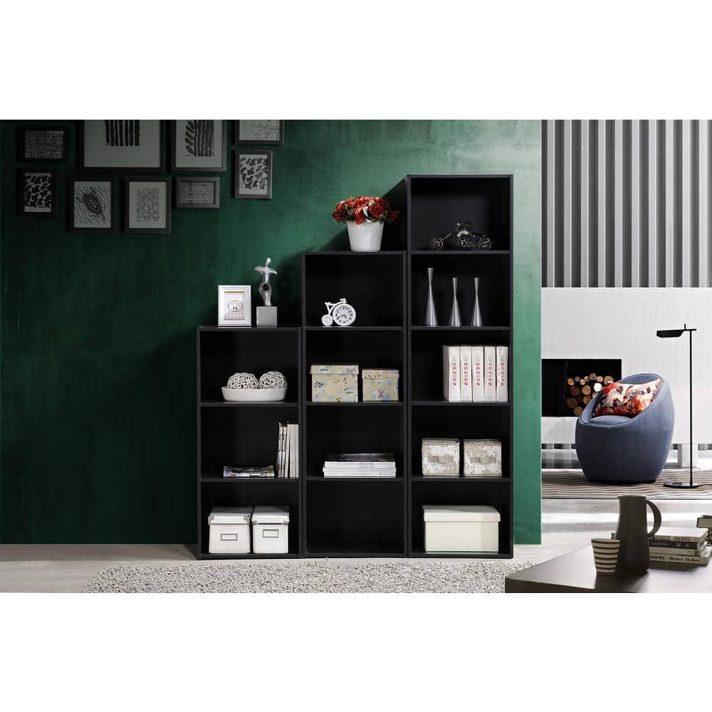 Hodedah HID23 High Quality 3 Shelf Home, Office, and School Organization Storage 35.70 Inch Tall Slim Bookcase Cabinets to Display Decor, Black