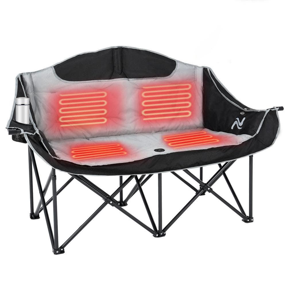 Slsy XXXL Double Camping Chair, Oversized Loveseat Camping Couch, Fully Padded Heavy Duty Outdoor Folding Chair w/ 2 Cup & Wine Glass Holder Support 900 lbs