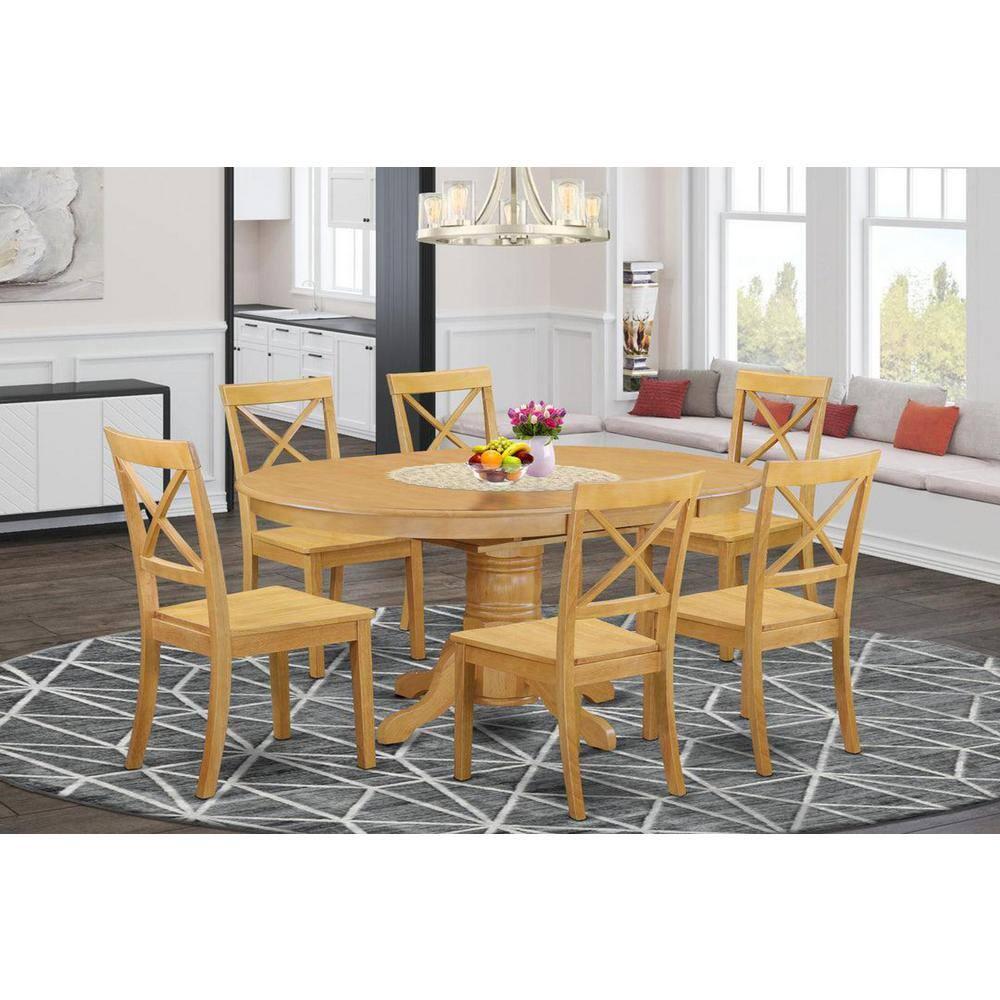 AVBO7-OAK-W - Table Set with a Dining Table and 6 Wood Chairs - Oak Finish