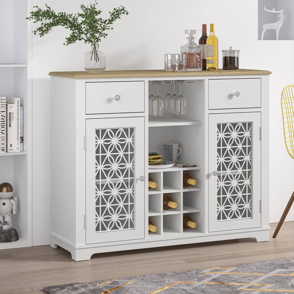 47" Wine Cabinet with Glass Doors Feature and Silk-Screened Pattern Design Cool Gray - Festivo