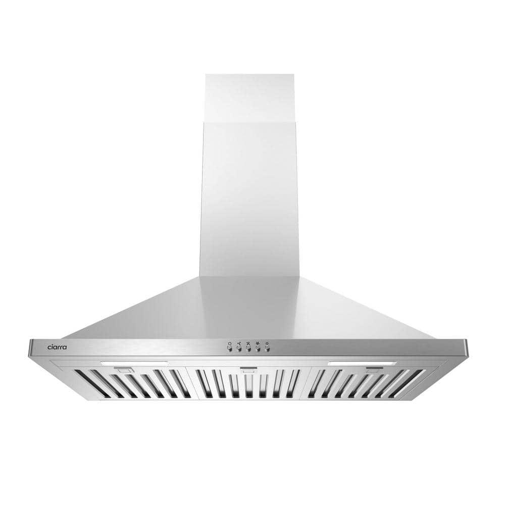 CIARRA Range Hood 30 inch Wall Mount Chimney Hood Range 450 CFM Ducted and Ductless Kitchen Hood Vent in Stainless Steel, CAS75302