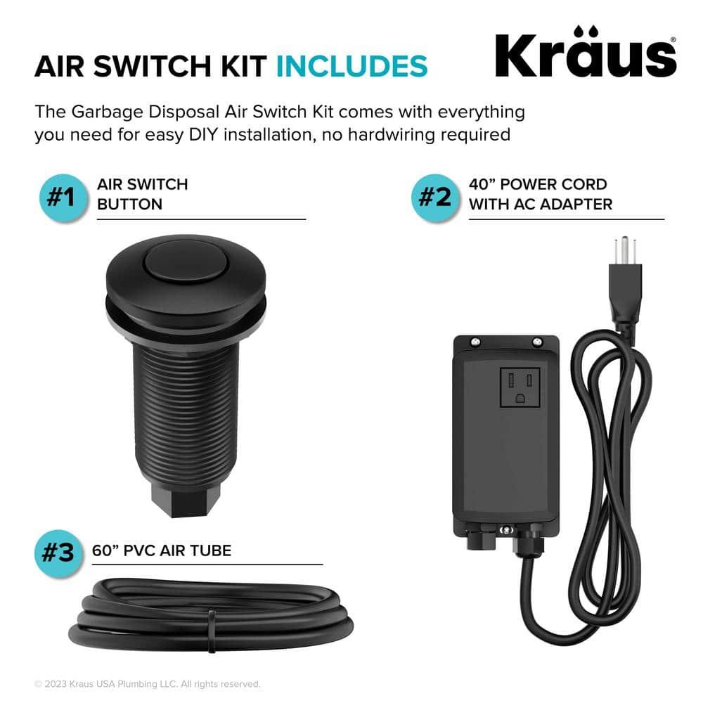 KRAUS Garbage Disposal Air Switch Kit with Push Button, AC Adapter, Power Cord, and Air Tube Included