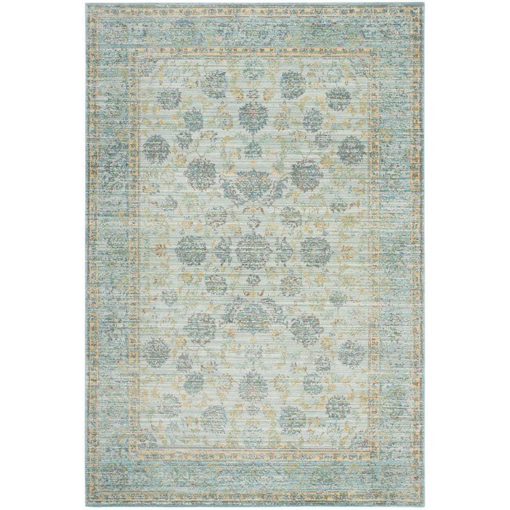 SAFAVIEH Valencia Cionadogh Floral Bordered Polyester Area Rug, Light Blue/Turquoise, 5' x 8'