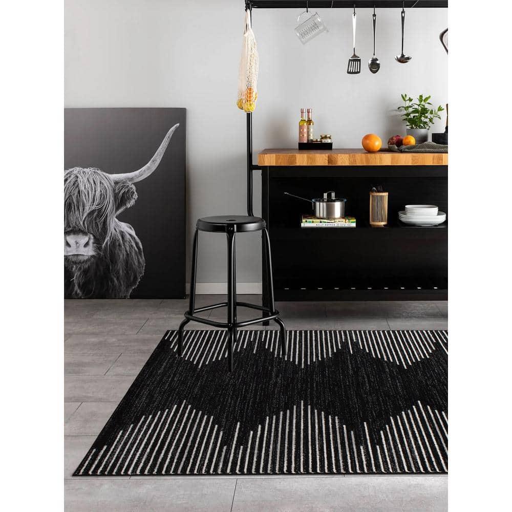 World Rug Gallery Area Rug Bohemian Stripe Jute Rug Carpets for Living Room Rugs for Sale - BLACK 4'x6'