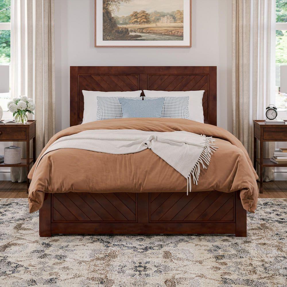 AFI Canyon Walnut Solid Wood Platform Bed with Matching Footboard & Twin Trundle, Full