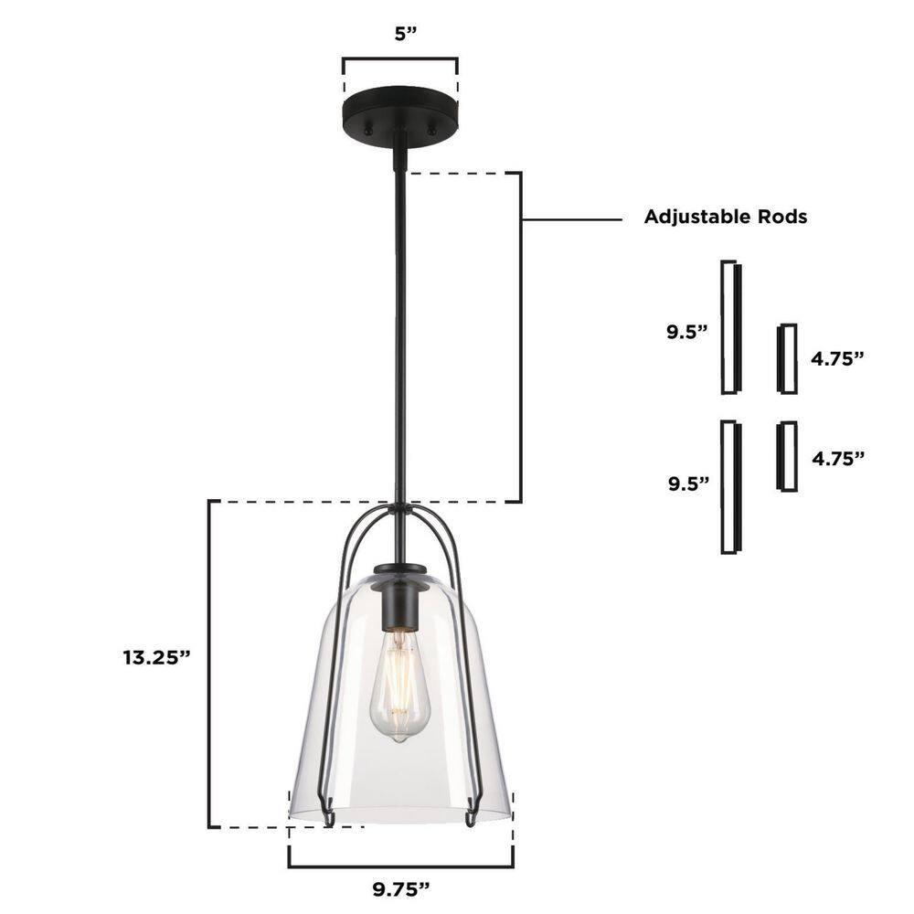 Westinghouse Lighting 6130100 Kewadin One Light Indoor Pendant, Matte Black & Clear Glass