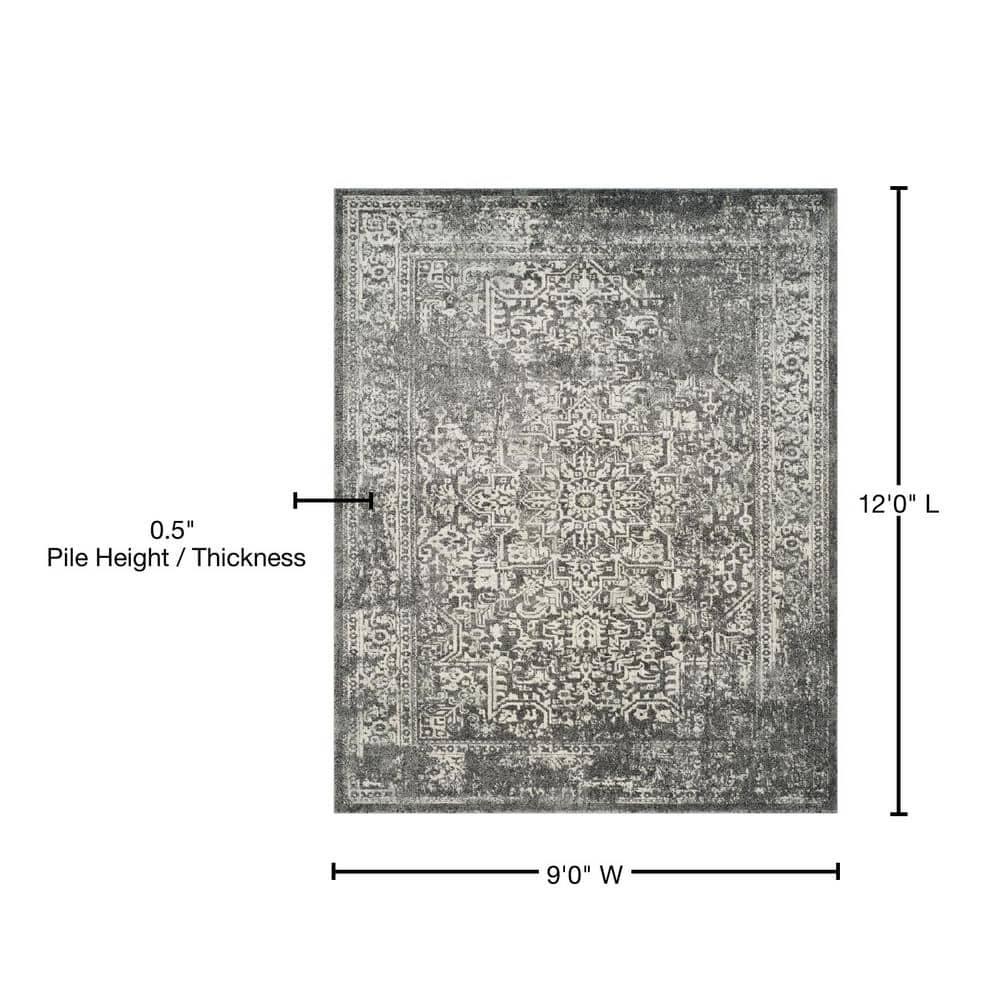 SAFAVIEH Evoke Trena Traditional Distressed Area Rug, Grey/Ivory, 9' x 12'