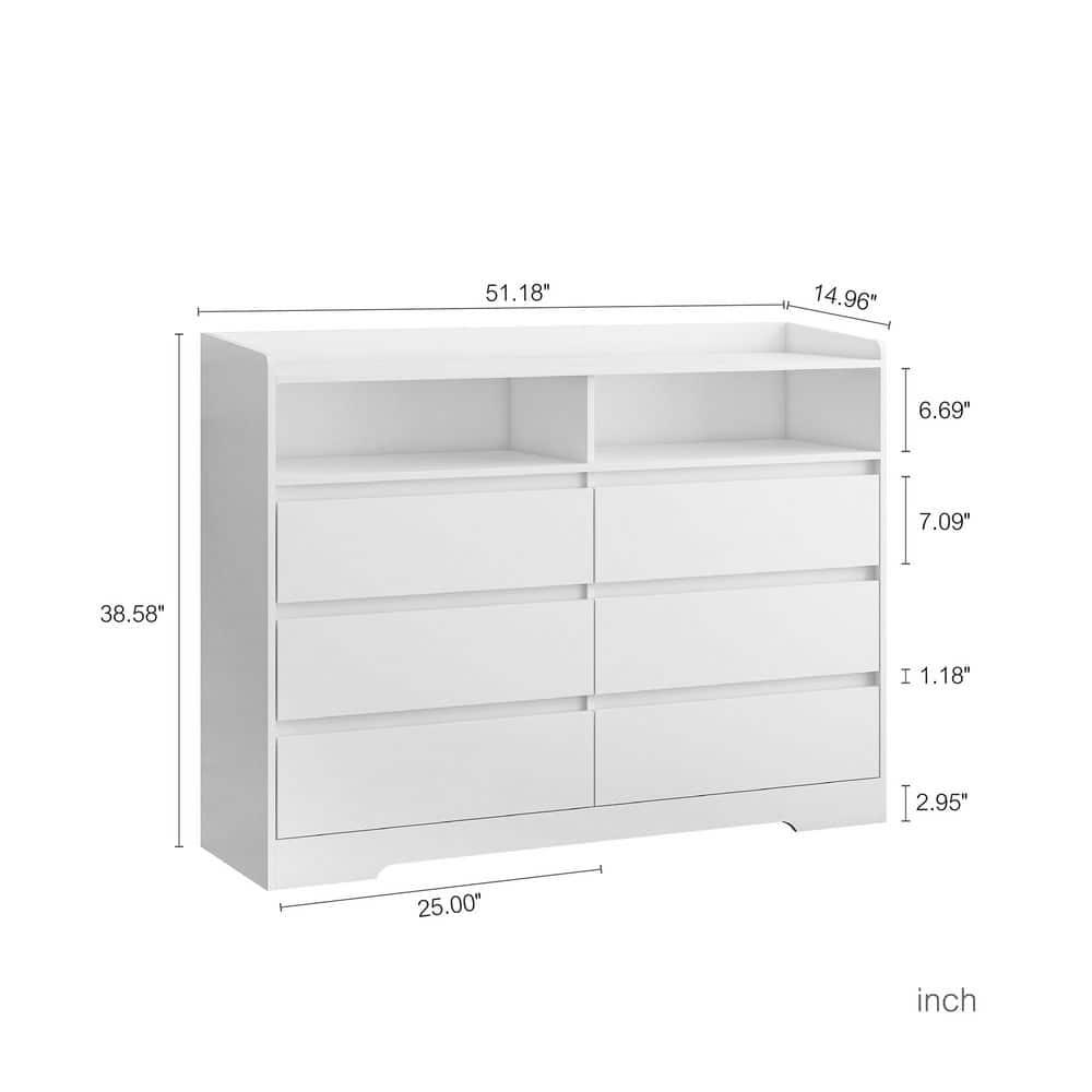 6 Drawer Dresser, White Chest of Drawers for Bedroom with LED Lights, for Living Room, Entryway, Hallway