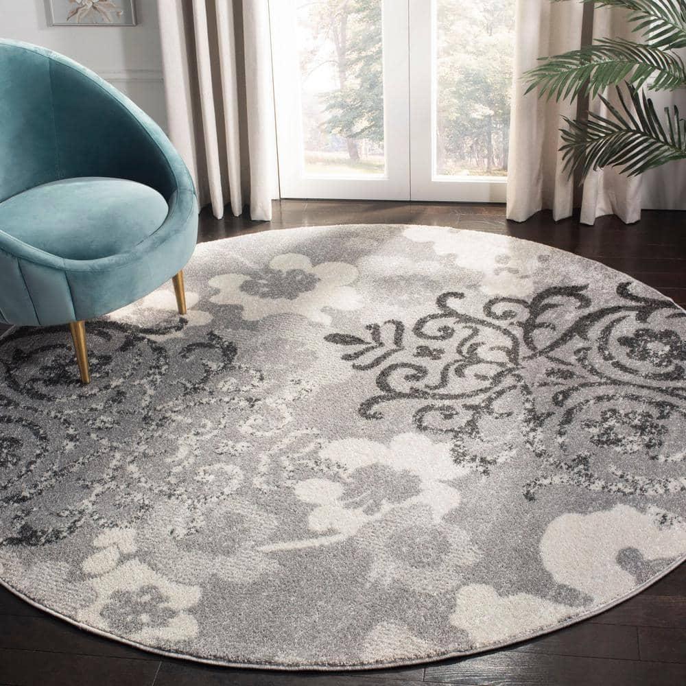 Adirondack ADR114 Machine Made Indoor Area Rug - Silver/Ivory - 8' Round - Safavieh