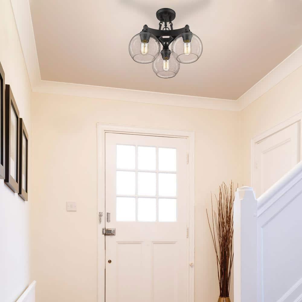 Golden Lighting Galveston 3-Light Semi-flush in Rubbed Bronze with Seeded Glass