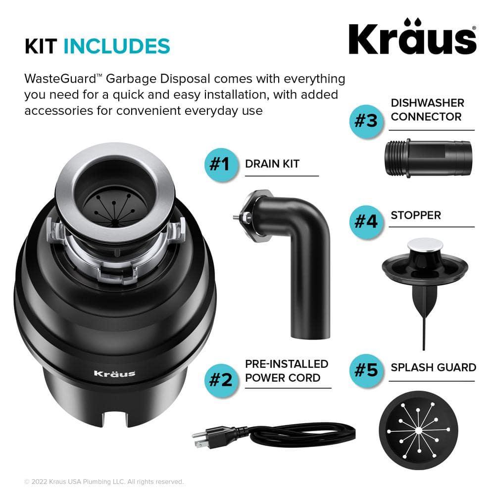 Black Stainless Steel Continuous Feed Garbage Disposal with Ultra-Quiet Motor