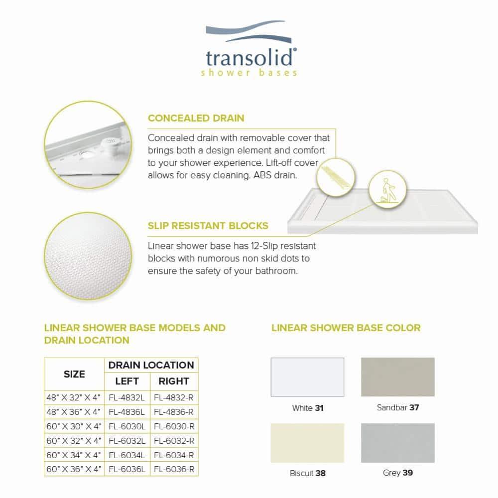 Linear 32 in. x 60 in. Single Threshold Shower Base in White