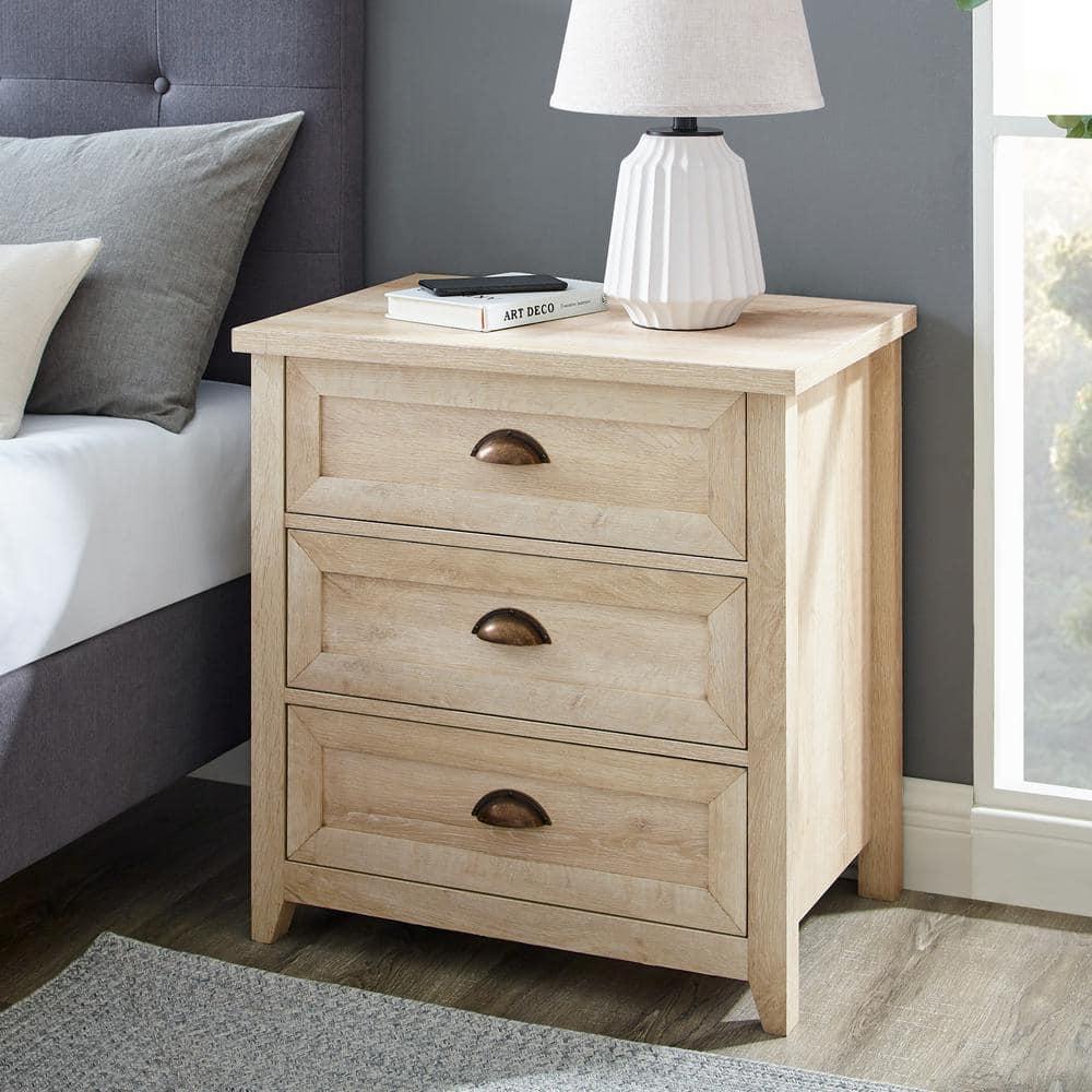 Fontella Transitional 3 Drawer Nightstand White Oak - Saracina Home: Farmhouse Style, MDF, Storage Solution