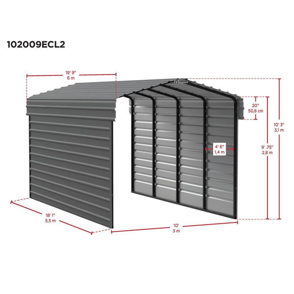 Arrow Arrow Steel Carport with 2 Side Wall Kits, 10x20x09