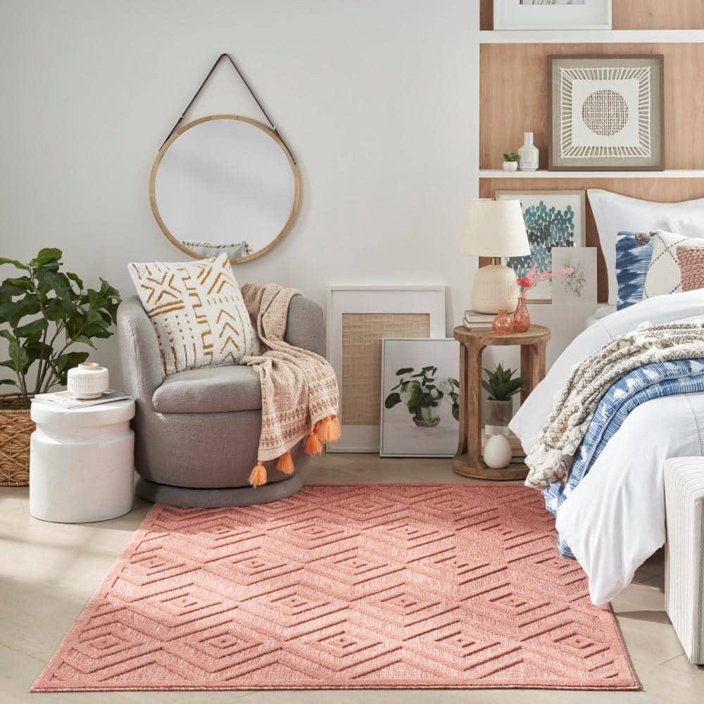 Nourison Versatile Diamond Geometric Flatweave Indoor Outdoor Area Rug Coral/Orange 5' x 7'