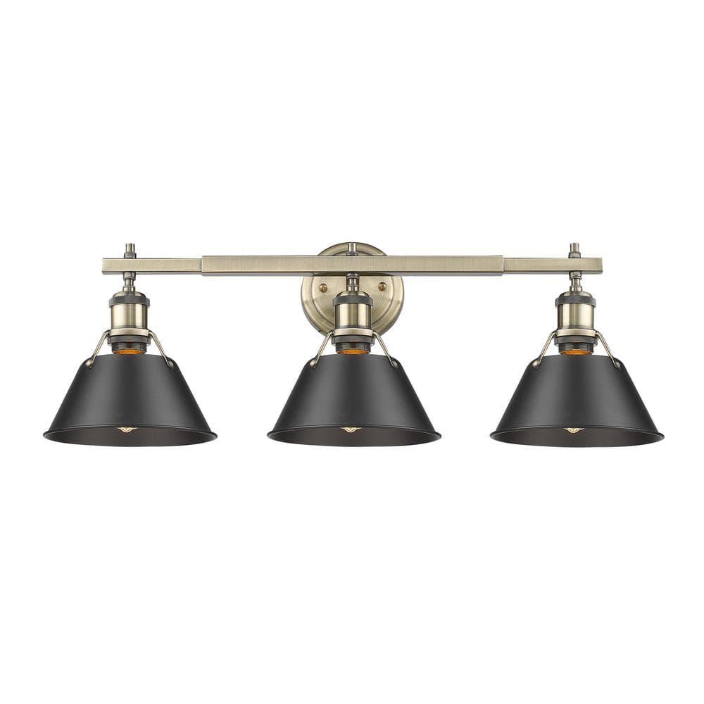 Orwell Aged Brass and Black 3-Light Bathroom Vanity Fixture
