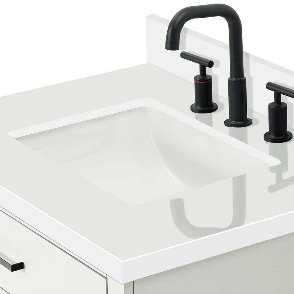 Thornaby 30'' Solid Wood Single Bathroom Vanity with 1.5'' White Quartz Top, Oval Sink