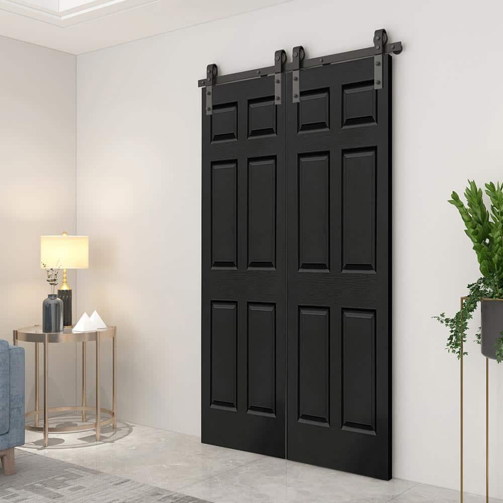 48-inch x 80-inch Black MDF Double Bi-Fold Barn Door with Sliding Hardware