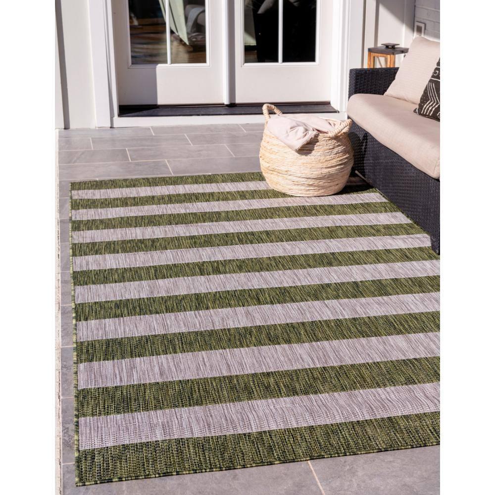 Unique Loom Outdoor Striped Collection Area Rug - Distressed Stripe (5' 1" x 8' Rectangle Green/Gray)