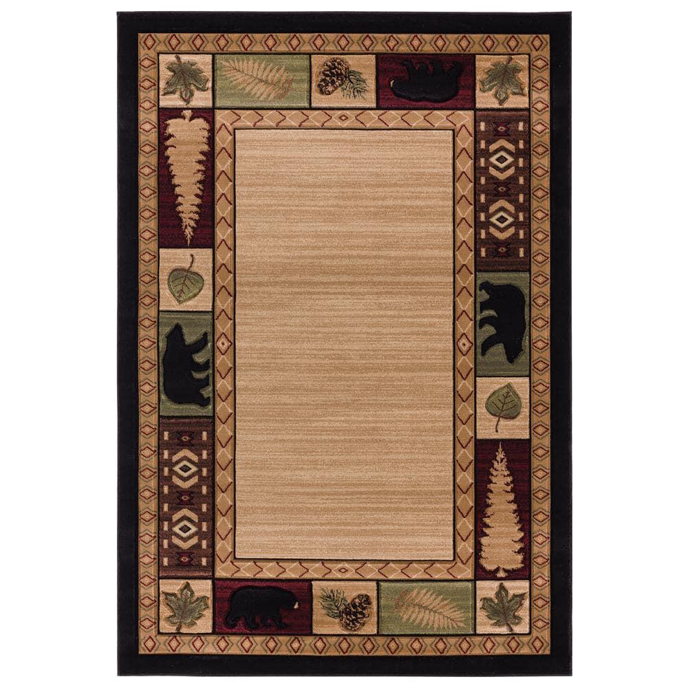 Designer Home Woodlands Area Rug 2055 40426 Homestead Beige Trees Leaves 7' 10" x 10' 6" Rectangle