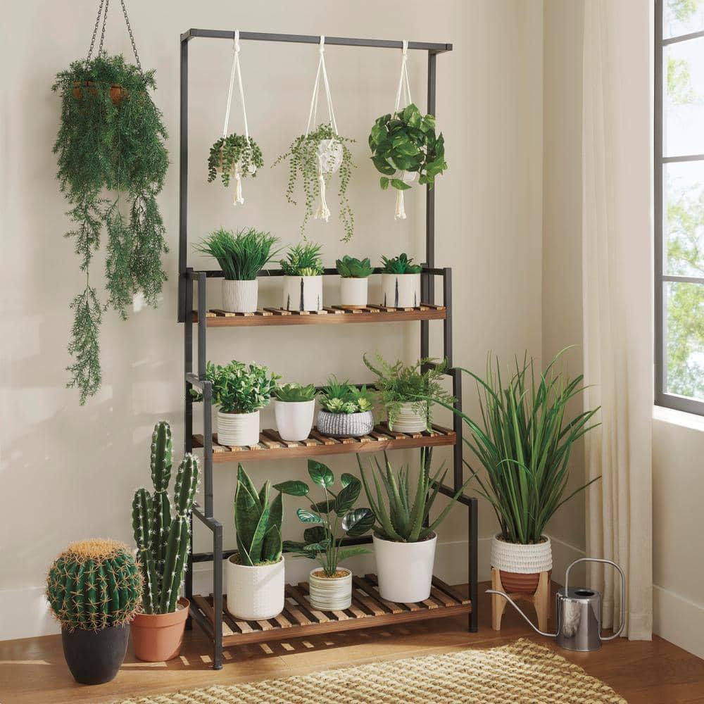 32 in. Artificial String of Pearls in Macrame Hanging Ceramic Planter