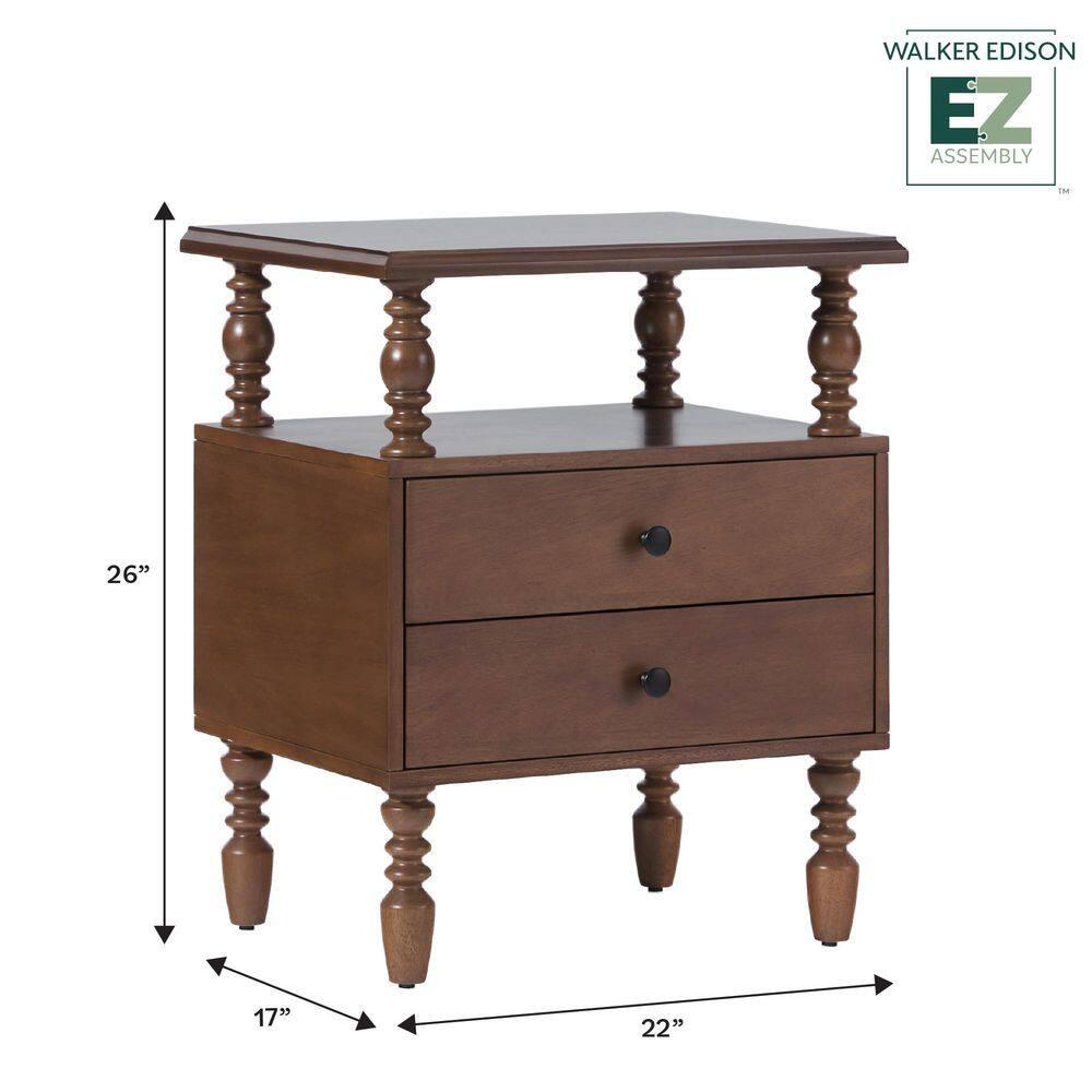 Vivienne Easy Assembly Solid Wood Spindle 2-Drawer Nightstand