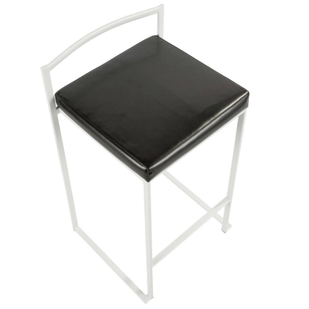 Fuji Contemporary Stackable Counter Stool In White With Black Faux Leather Cushion - Set Of 2