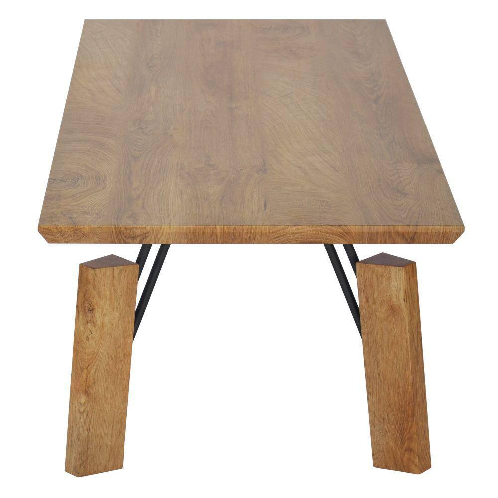 Rectangular Wooden Coffee Table with Block Legs, Natural Brown