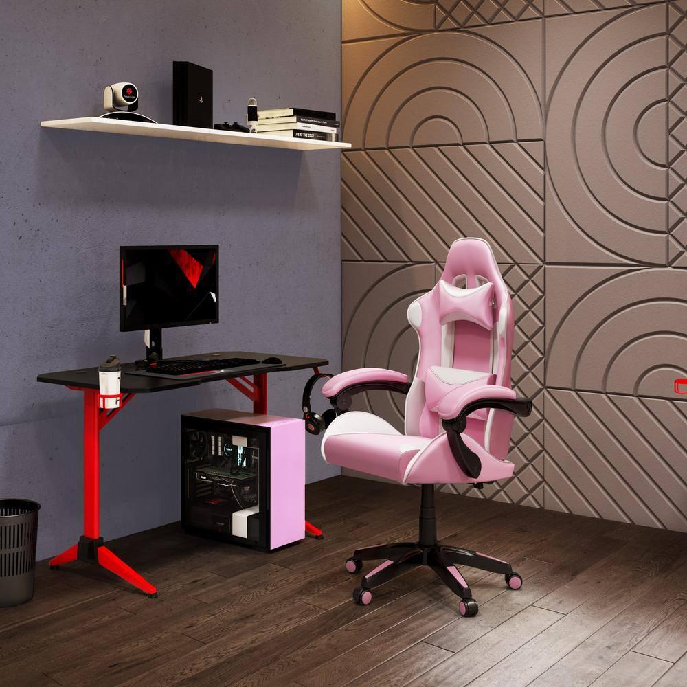 CorLiving Ravagers Pink and White Vinyl PVC Fabric Ergonomic Adjustable Height Gaming Chair for Adults - High Back Computer Chair, Gamer and Video Game Chair