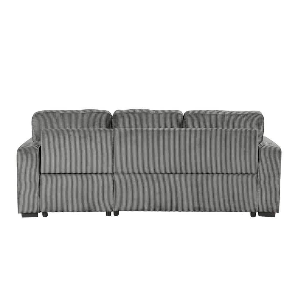 HOMES: Inside + Out Paeke Sleeper Sectional Sofa Corduroy with Storage Chaise and Reversible Dark Gray