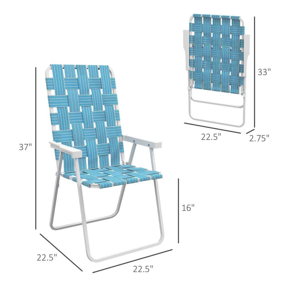 Blue Metal Folding Lawn Chairs with PE Straps and Armrests