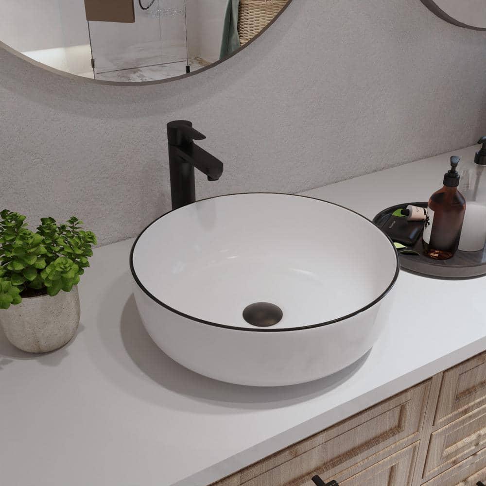 DeerValley Symmetry 16'' Circular White/Black Ceramic Vessel Bathroom Sink