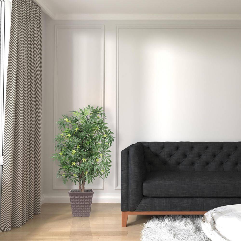 Vickerman 4' Artificial Japanese Maple Bush, Black Plastic Pot.