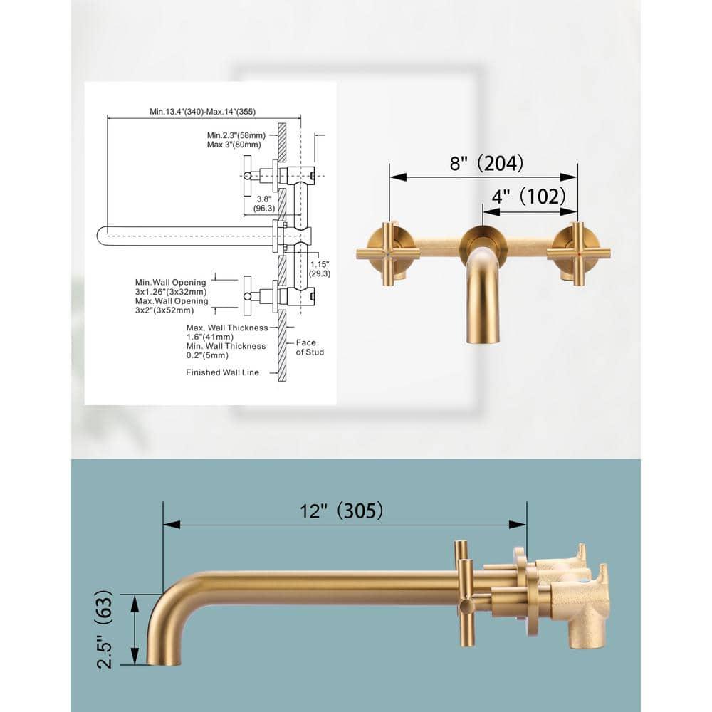 2-Handle Wall Mounted Cross Handle Antique Bathtub Roman Tub Faucet