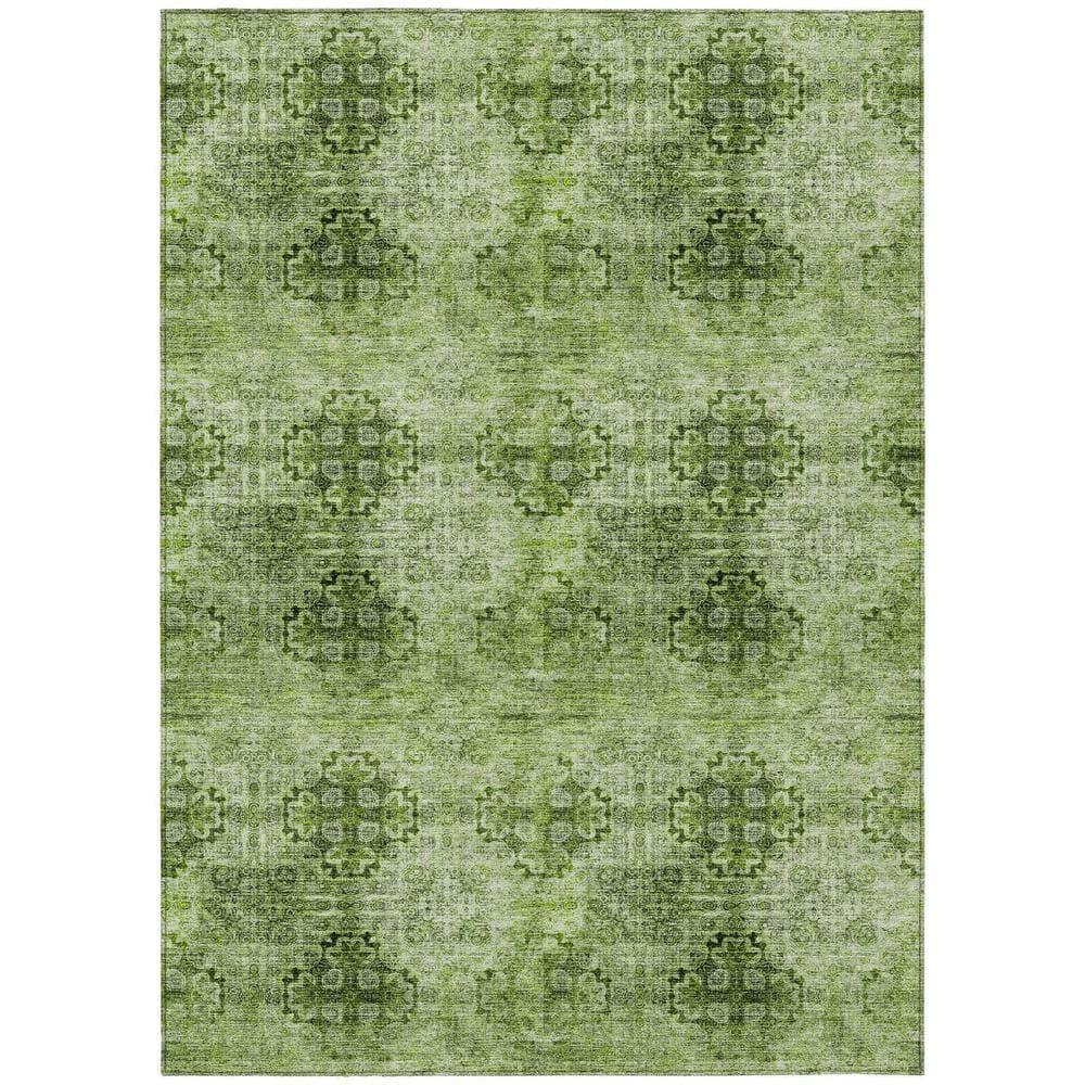 HomeRoots  3 x 5 ft. Olive Green Floral Medallion Washable Non Skid Indoor Outdoor Rectangle Machine Woven Area Rug