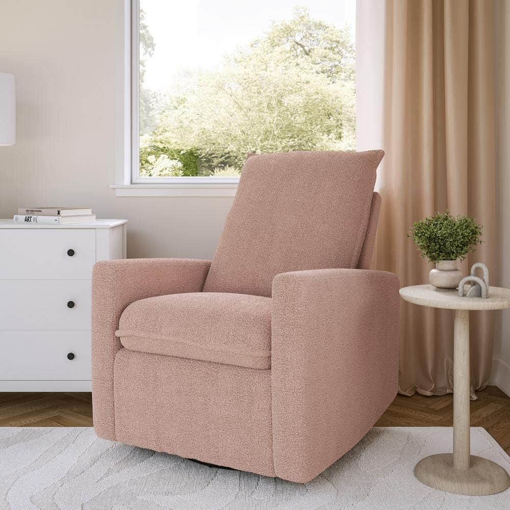 CorLiving Caillie Boucle Glider Recliner Chair Pink: Upholstered Swivel, 300lb Capacity, Contemporary Design
