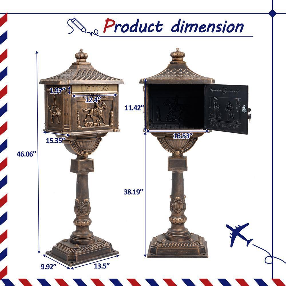 Bronze Lockable Cast Aluminum Outdoor Mailbox with Pedestal