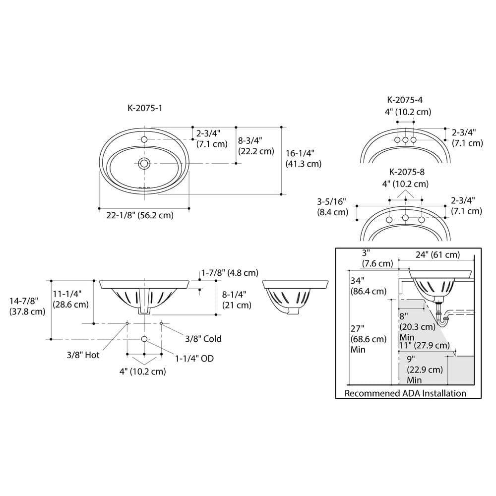 Serif® Ceramic Oval Drop-In Bathroom Sink with Overflow
