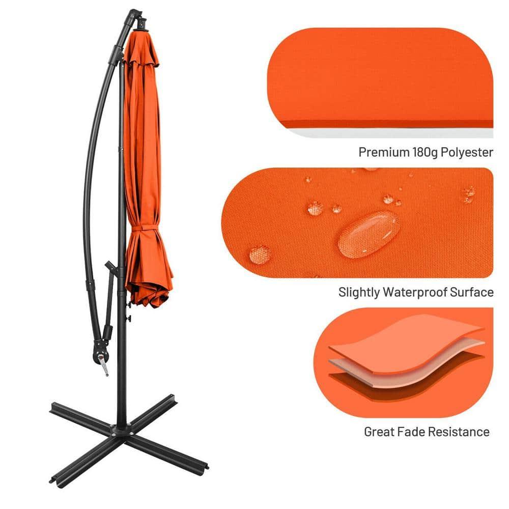 Tangkula 10FT Patio Offset Umbrella 8 Ribs Cantilever Umbrella w/Crank for Poolside Yard Lawn Garden Orange